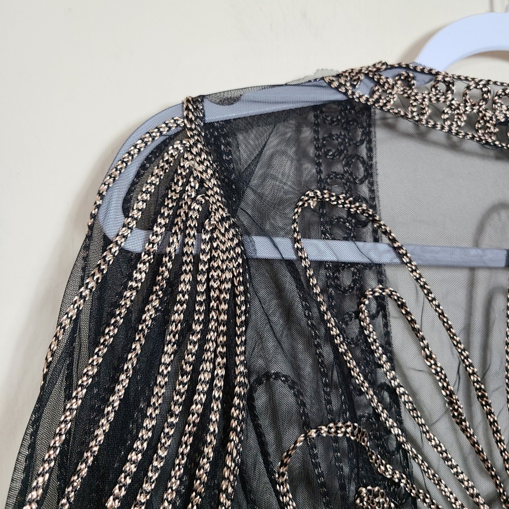 Black Gold Embroidered Sheer Womens S/M Shrug‎ Art Deco Mesh Gatsby 1920s Boho - Picture 8 of 11